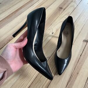 GUESS Womens Black Leather Pointed Toe Stiletto Pumps Heels Preppy Size 7.5